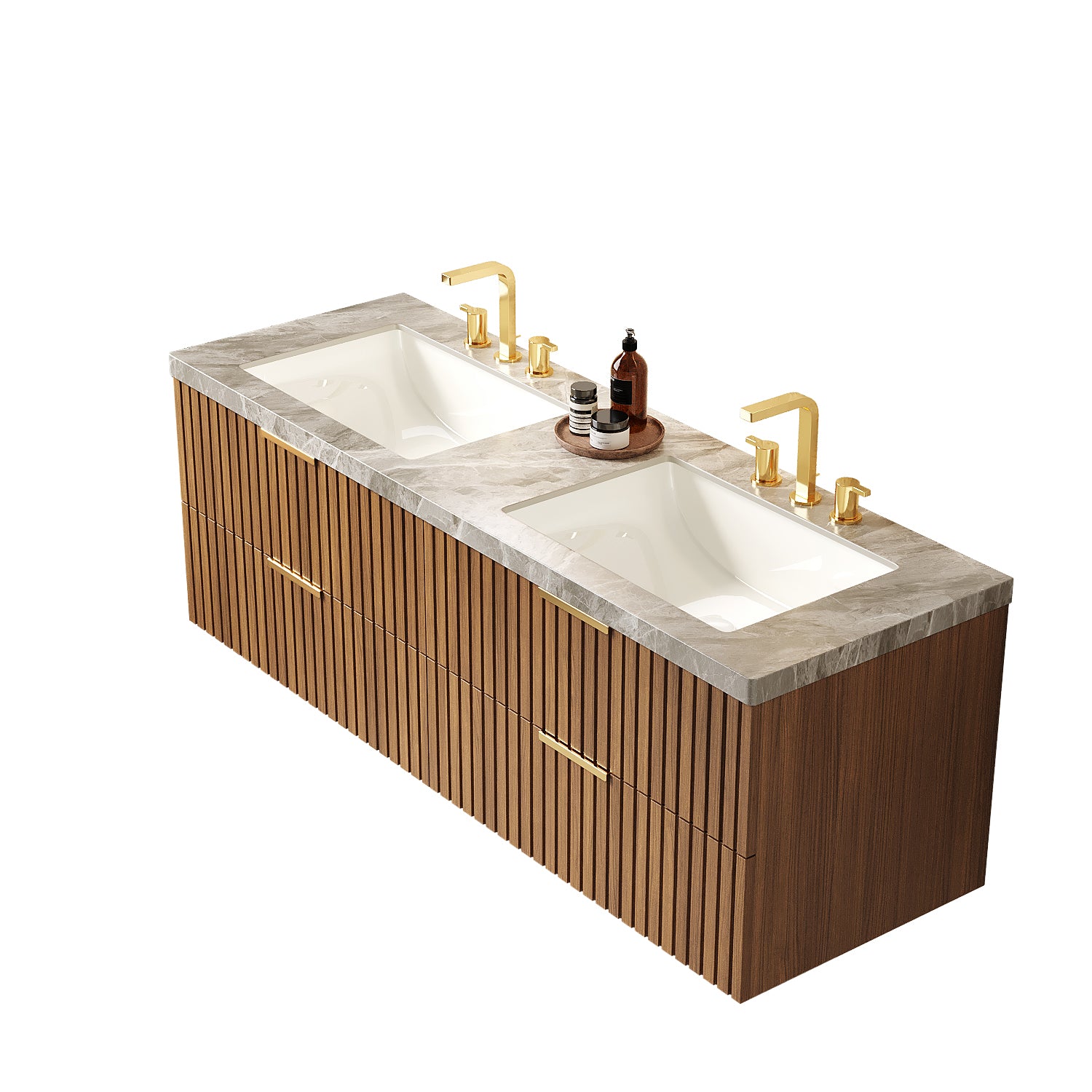 60" Badezimmerwaschtisch mit Waschbecken, wandmontierter Badezimmerschrank mit Schubladen 