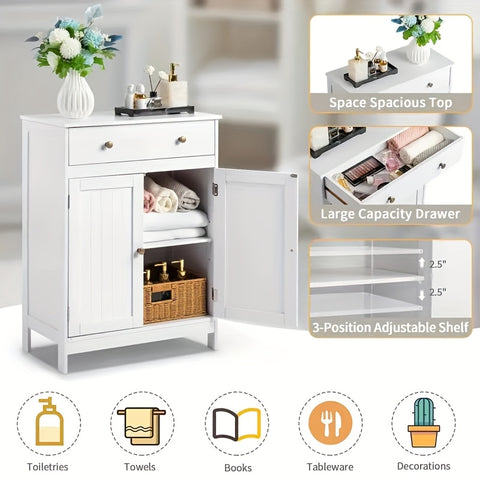 Badezimmer-Aufbewahrungsschrank-Set – Badezimmer-Waschtisch mit Doppelrollladentür und Soft-Close-Schublade (weiß)
