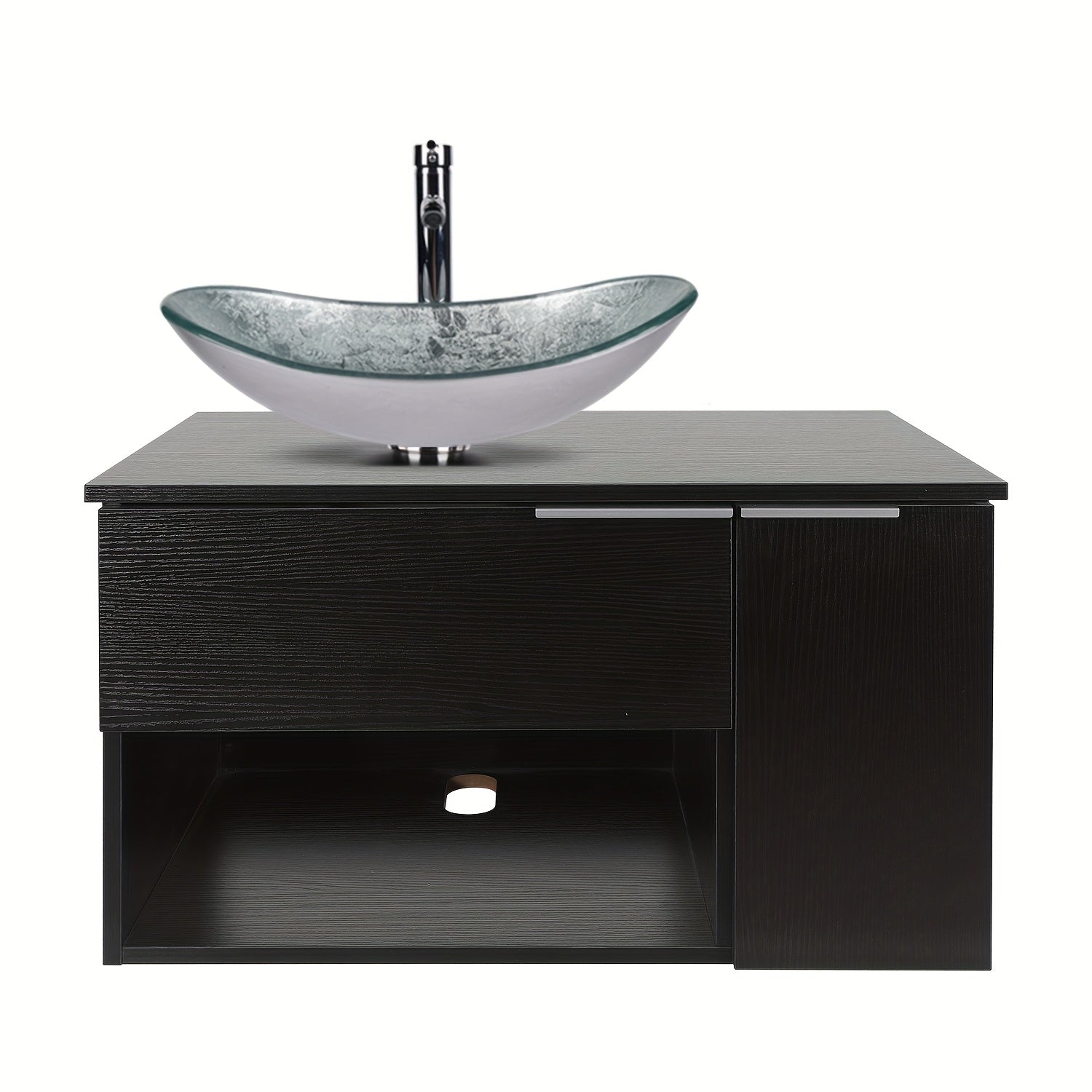 AISU 28" Moderner schwarzer Wandwaschtisch mit 1 Tür und 1 Schublade