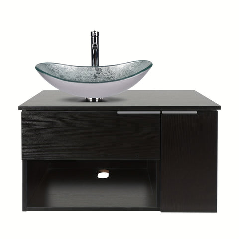 AISU 28" Moderner schwarzer Wandwaschtisch mit 1 Tür und 1 Schublade