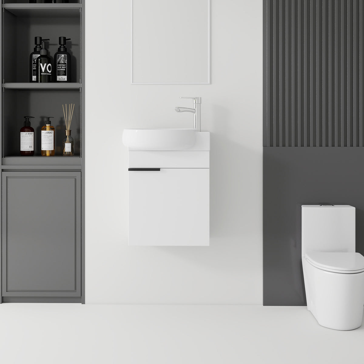 AISU 16 Inch Floating Bathroom Vanity with Sink, Soft-Close Door, Ceramic Sink, White