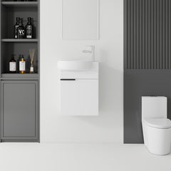 AISU 16 Inch Floating Bathroom Vanity with Sink, Soft-Close Door, Ceramic Sink, White