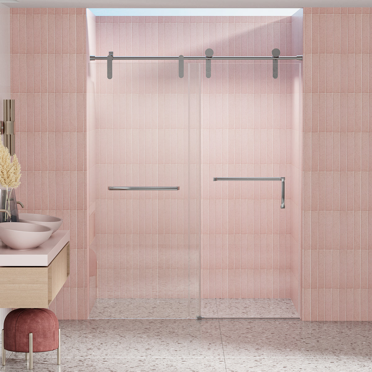 56"-60" B x 76" H Einzelne rahmenlose Schiebe-Duschtür, 5/16" (8mm) klares gehärtetes Glas, Chrom 