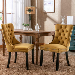 AISU, High-end Tufted Solid Wood Contemporary Velvet Upholstered Dining Chair with Wood Legs Nailhead Trim 2-Pcs Set, Gloden