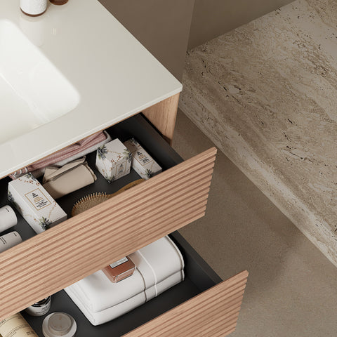 36" Modern Bathroom Vanity, Wall-Mounted, Natural Walnut Woodgrain Color