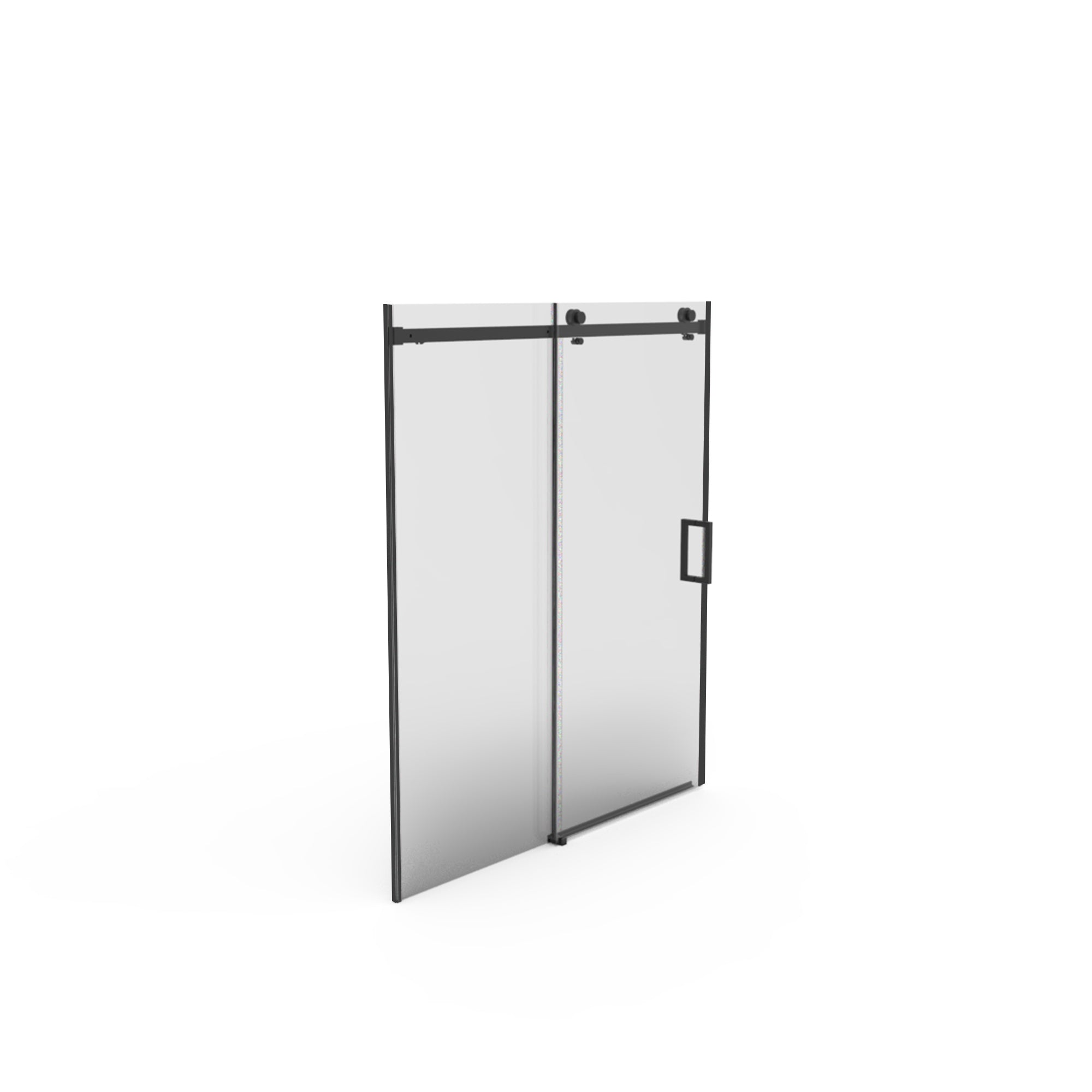 Porte de douche coulissante sans cadre (56 à 60 po l x 70 po H), avec verre trempé de qualité supérieure de 8 mm d'épaisseur, finition noir mat avec tampon 