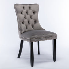 AISU High-end Tufted Solid Wood Contemporary Velvet Upholstered Dining Chair with Wood Legs Nailhead Trim, Gray, Single Pack