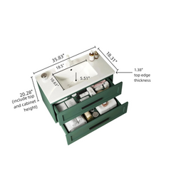 Meuble-lavabo mural moderne en céramique blanche de 91 cm (36 po) avec lavabo, sans robinet, vert 