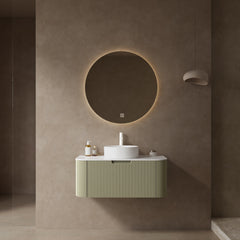 AISU 36" Bathroom Vanity with Sink, Curved Edges Striped, White Round Ceramic Basin without Faucet, Pre-assembled, Light Green Color