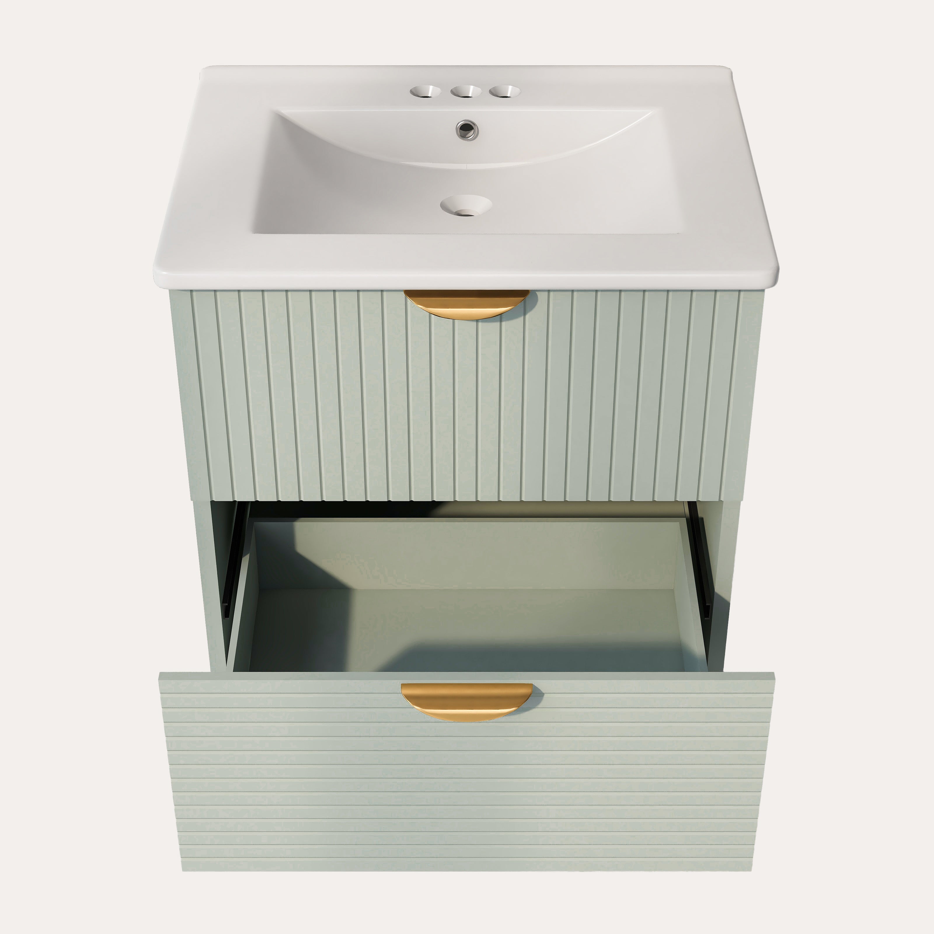 Moderner 24-Zoll-Badezimmerwaschtisch zur Wandmontage mit 2 Schubladen, Grün – Ideal für kleine Badezimmer 