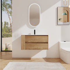 AISU 36 Inch Wall Mounting Bathroom Vanity With Ceramic Sink, Plywood Soft Close Drawer