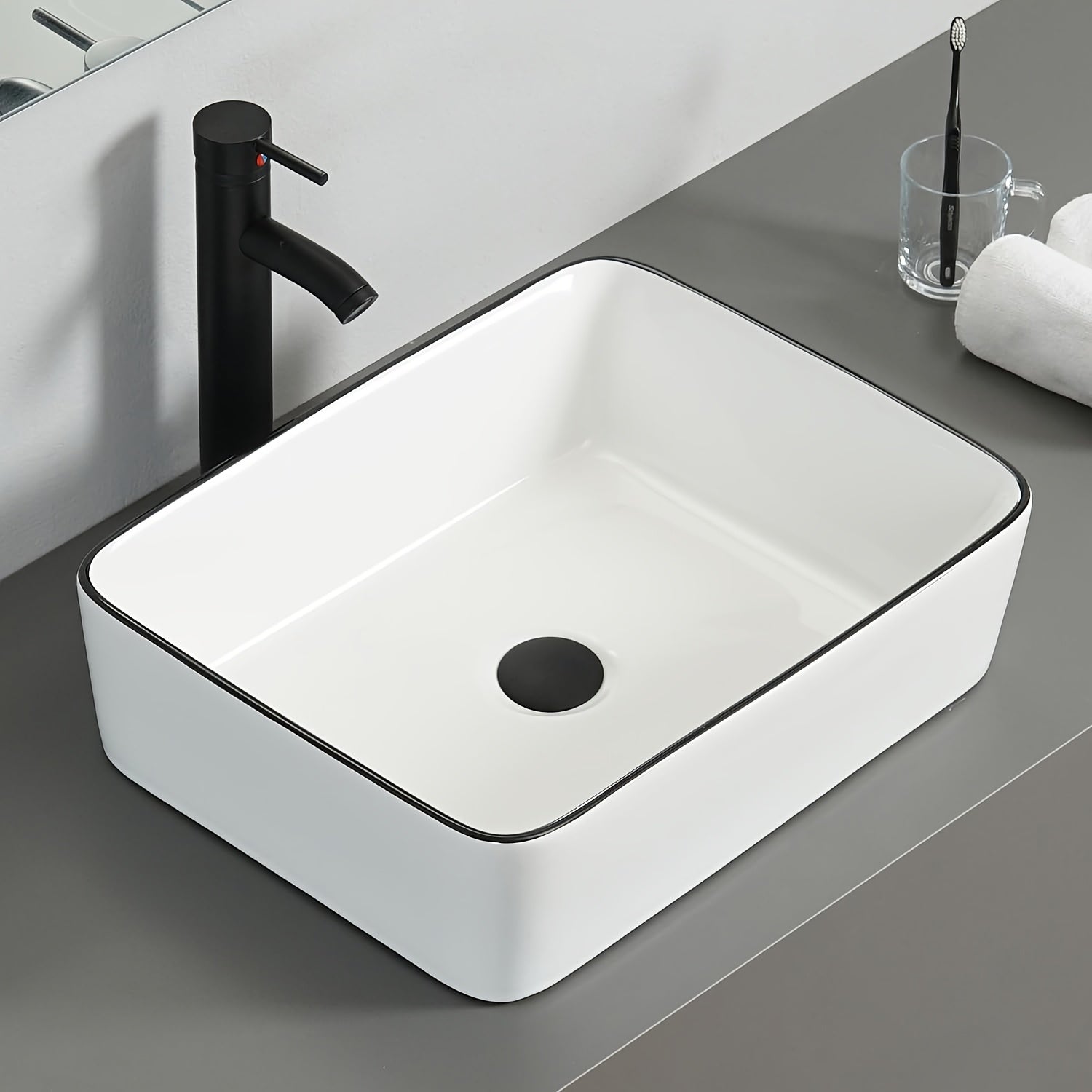 AISU 30" Badezimmer-Waschtischunterschrank in Weiß und Schwarz zur Wandmontage mit Waschbecken und Wasserhahn – Holzkonstruktion