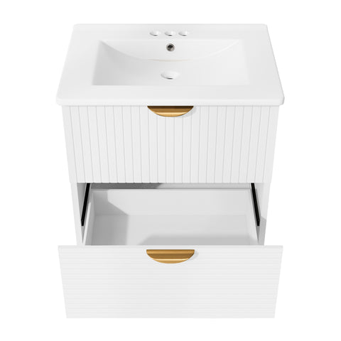 AISU Modern 24-Inch Wall-Mounted Bathroom vanity with 2 Drawers, White