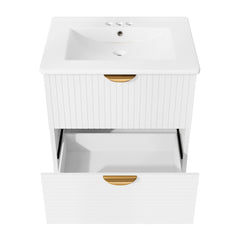 Meuble-lavabo mural moderne AISU de 24 pouces avec 2 tiroirs, blanc 