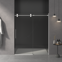 AISU 56"-60"W x 72"H Frameless Sliding Shower Door, with Premium 5/16"(8mm) Thick Tempered Glass, Chrome Finished With Buffer