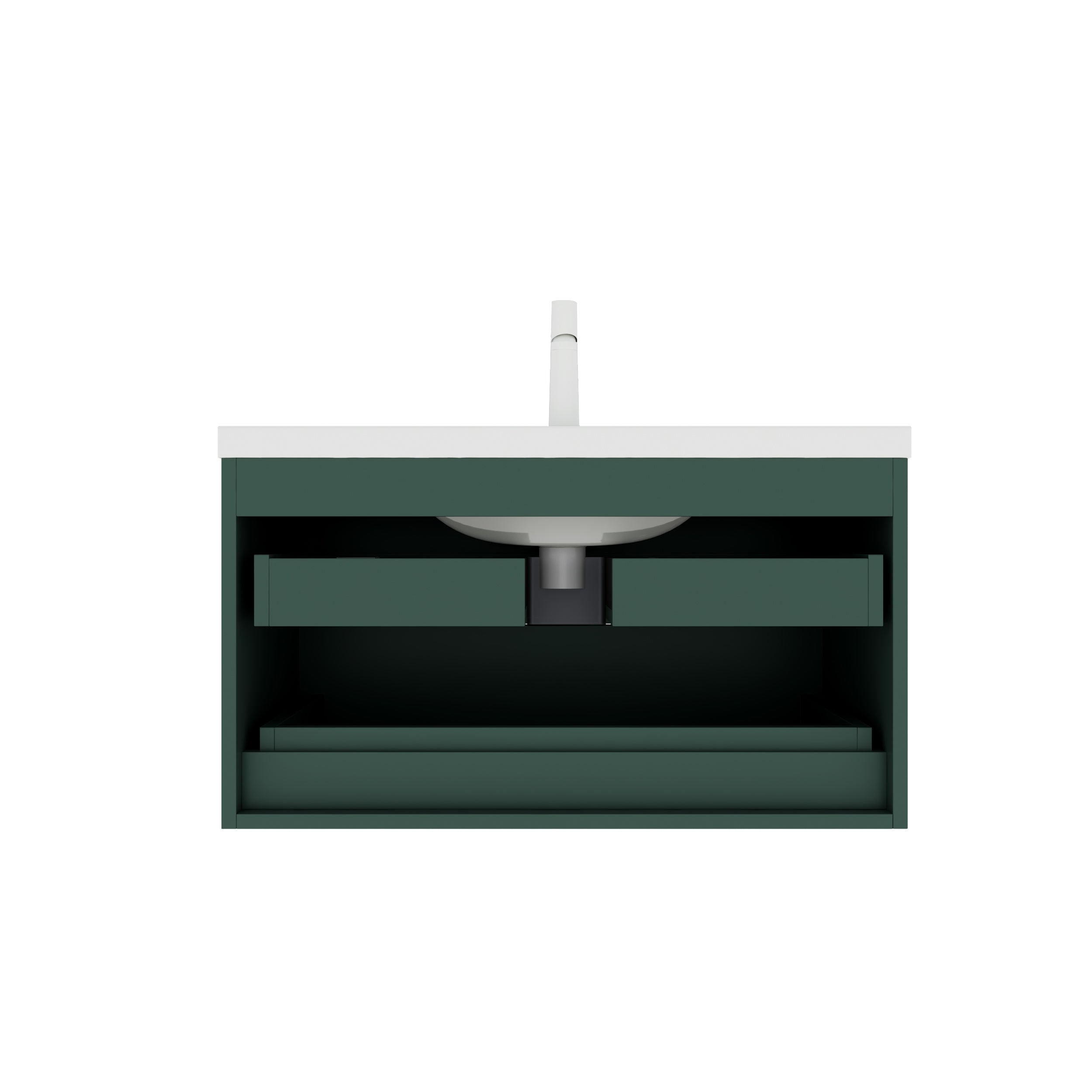 36" Badezimmer-Waschtisch mit Waschbecken, modernes wandmontiertes weißes Keramikwaschbecken ohne Wasserhahn, grün 