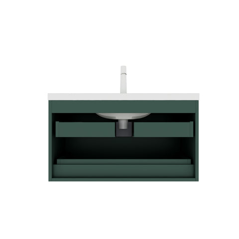 36" Badezimmer-Waschtisch mit Waschbecken, modernes wandmontiertes weißes Keramikwaschbecken ohne Wasserhahn, grün 
