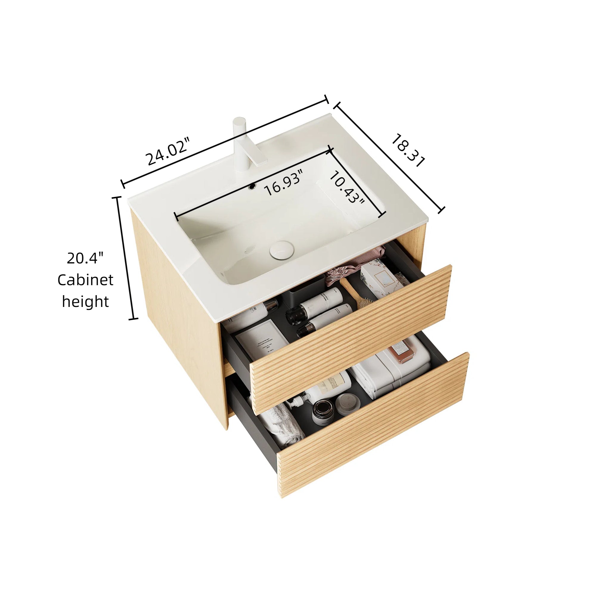 24" Wall-Mounted Bathroom Vanity with Ceramic Sink