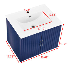 Meuble-lavabo mural flottant AISU de 24 po avec lavabo en porcelaine blanche et portes à fermeture douce