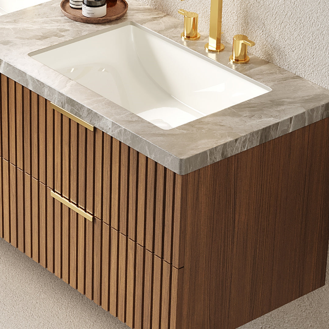 60" Badezimmerwaschtisch mit Waschbecken, wandmontierter Badezimmerschrank mit Schubladen 