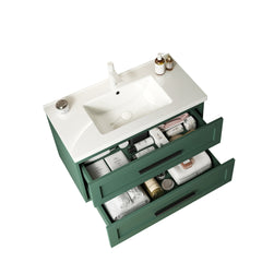 Meuble-lavabo mural moderne en céramique blanche de 91 cm (36 po) avec lavabo, sans robinet, vert 