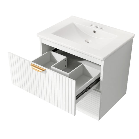 AISU Modern 24-Inch Wall-Mounted Bathroom vanity with 2 Drawers, White