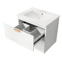 Meuble-lavabo mural moderne AISU de 24 pouces avec 2 tiroirs, blanc 