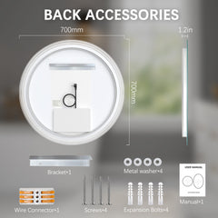 Miroir de salle de bain rond à LED de 71 cm (28 po) – Fixation murale pour plus de commodité 
