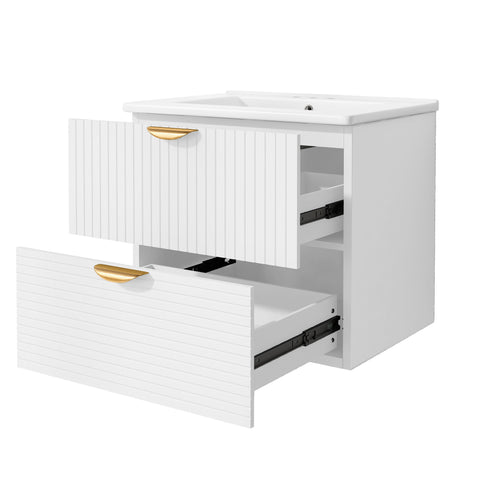 AISU Modern 24-Inch Wall-Mounted Bathroom vanity with 2 Drawers, White