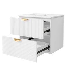 Meuble-lavabo mural moderne AISU de 24 pouces avec 2 tiroirs, blanc 