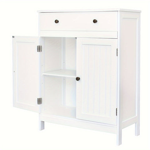Badezimmer-Aufbewahrungsschrank-Set – Badezimmer-Waschtisch mit Doppelrollladentür und Soft-Close-Schublade (weiß)