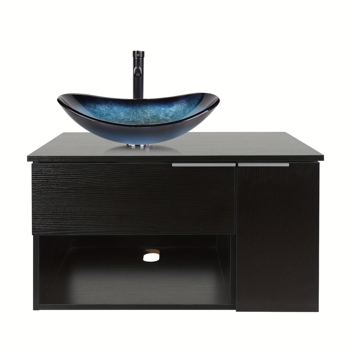 AISU 28" Modern Black Wall Mounted Bathroom Vanity With 1-Door And 1-Drawer